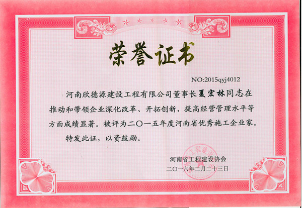 2015年度优秀施工企业家